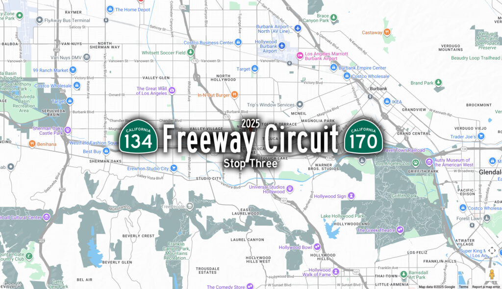 Freeway Circuit map with route 134 and 170 in Los Angeles, California, highlighting key locations and freeways for smart navigation and transportation planning.